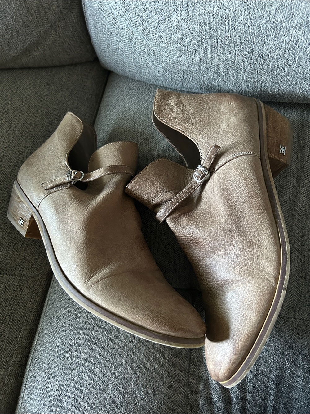 Sam Edelman Women's Taupe Leather Heeled Ankle Boots